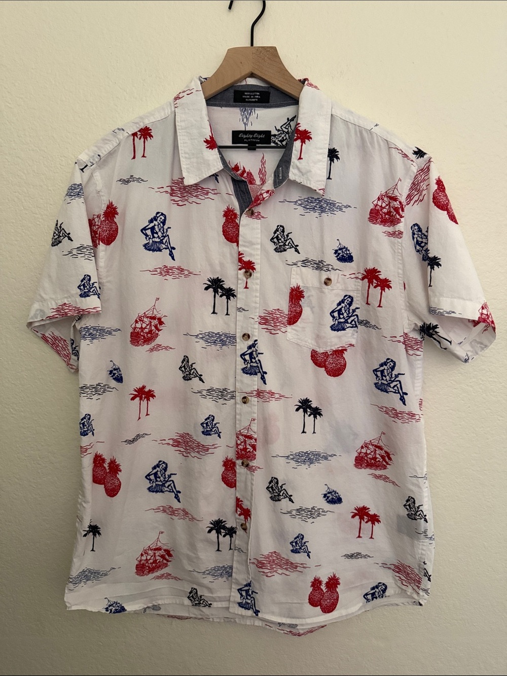 Eighty Eight Platinum Tropical Print Button-Down Shirt